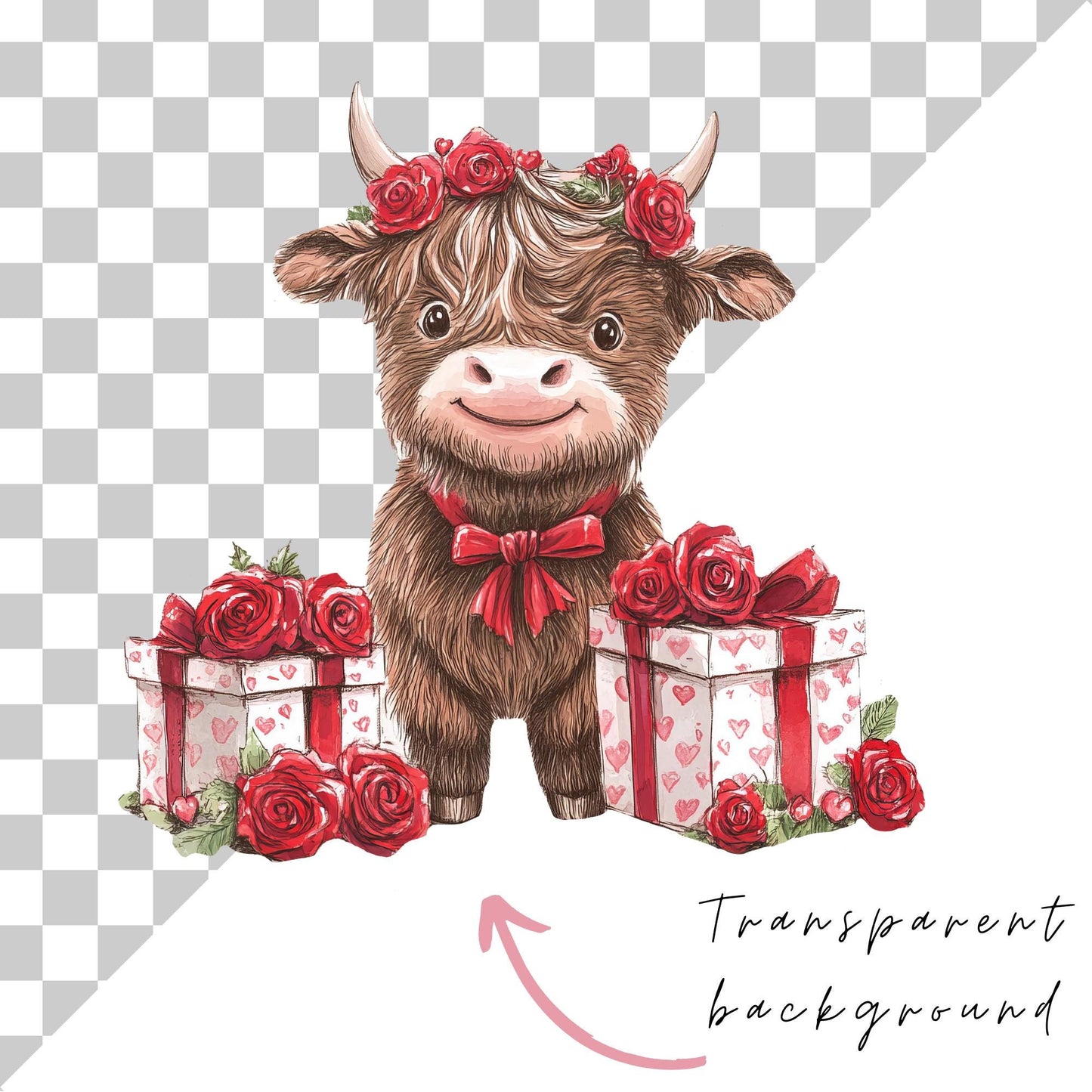 Valentine's Highland Cow Clipart Single
