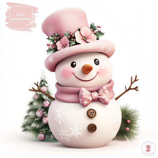 15 Pink Snowmen Clipart