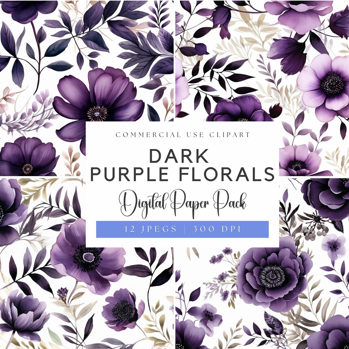 Papeles digitales florales de color morado oscuro