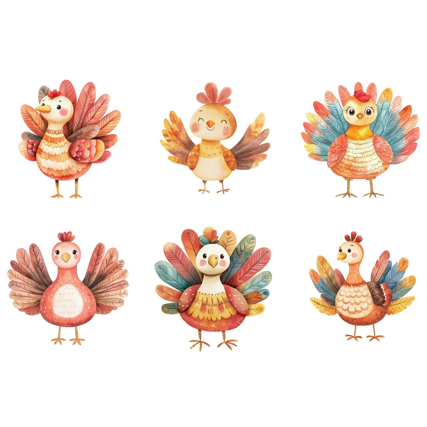 Watercolor Cute Turkey Clipart