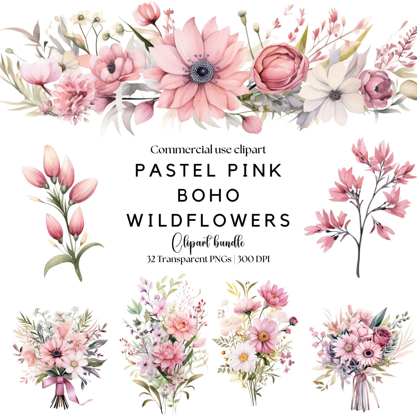 Clipart floral rosa polvoriento