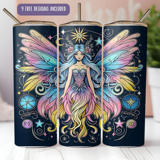 a set of three colorful tins with a fairy on them