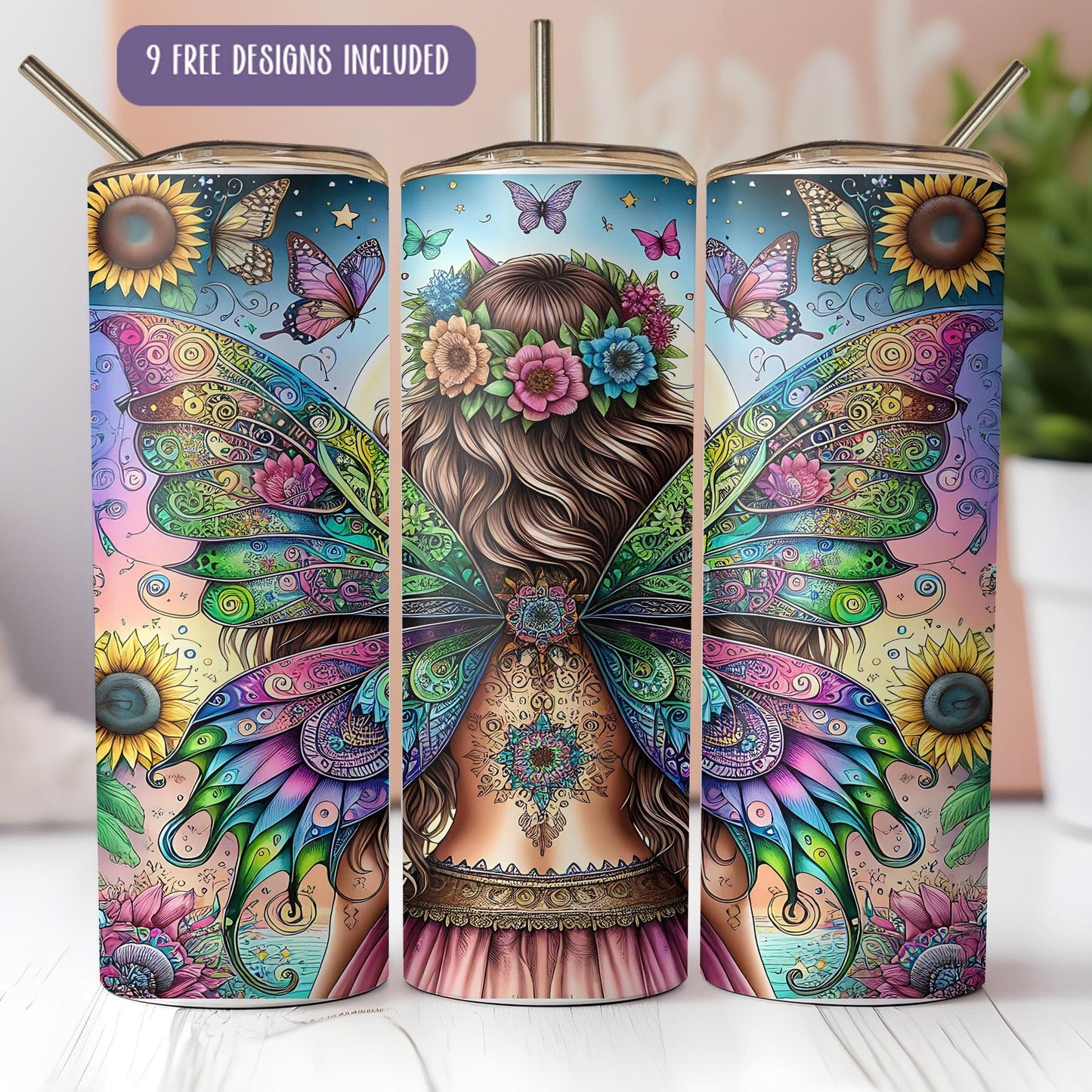 a set of three colorful tins with a picture of a woman's face