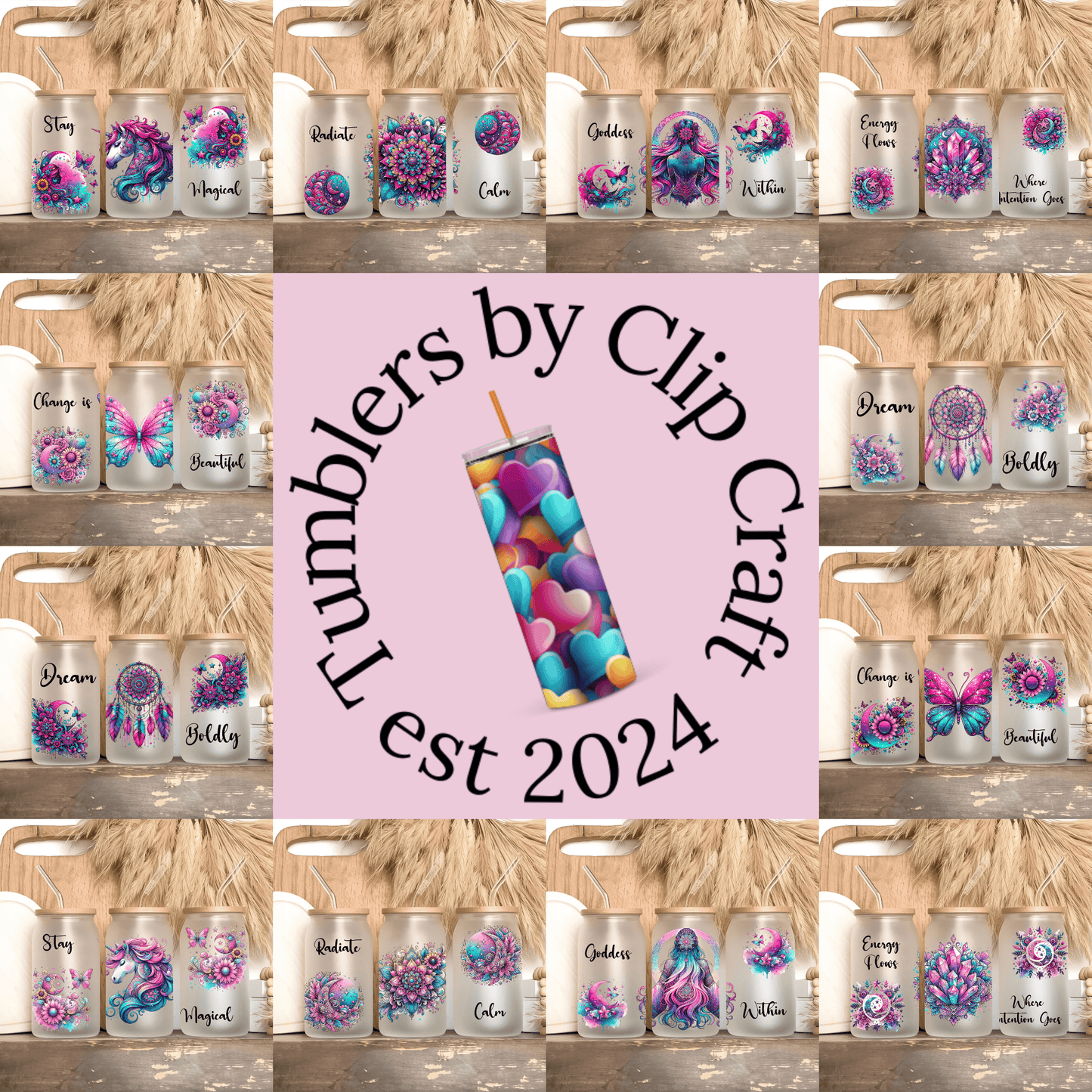 a pink banner with a number of cupcakes on it