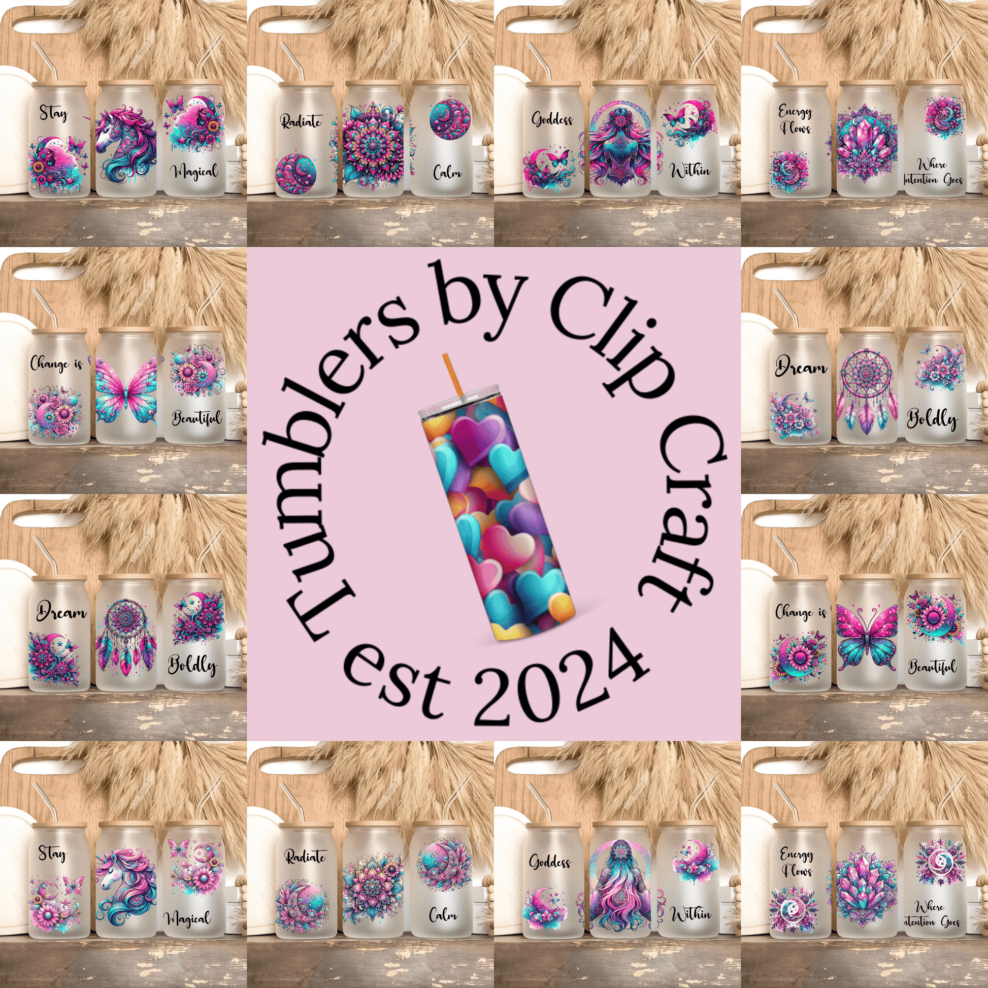 a pink banner with a number of cupcakes on it