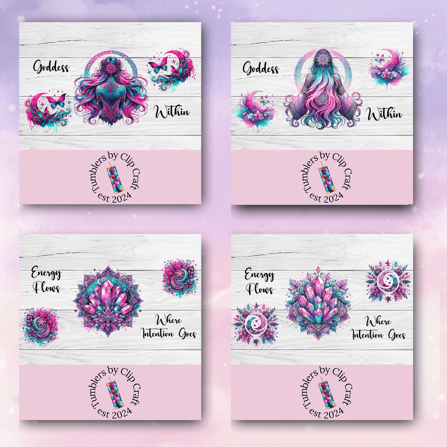 a set of four business cards with an image of a woman