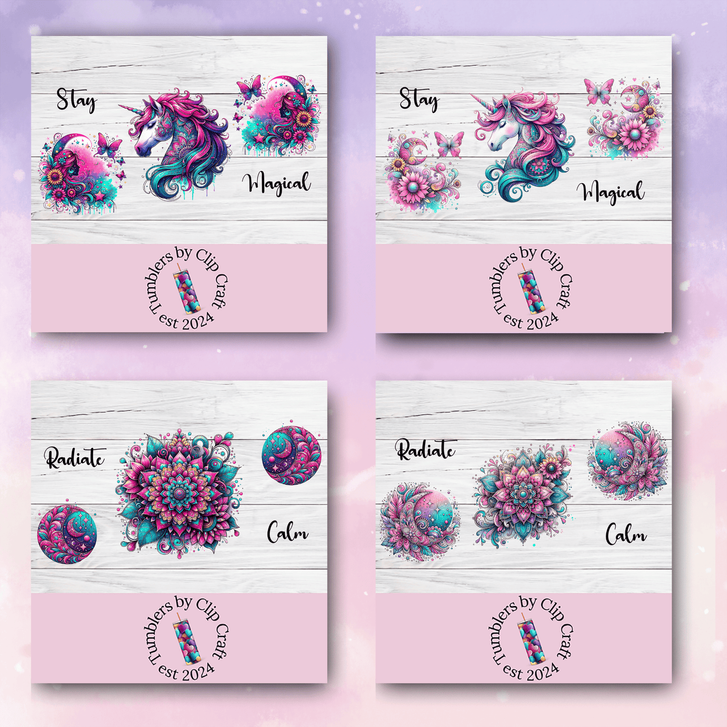 a set of four stickers with different designs