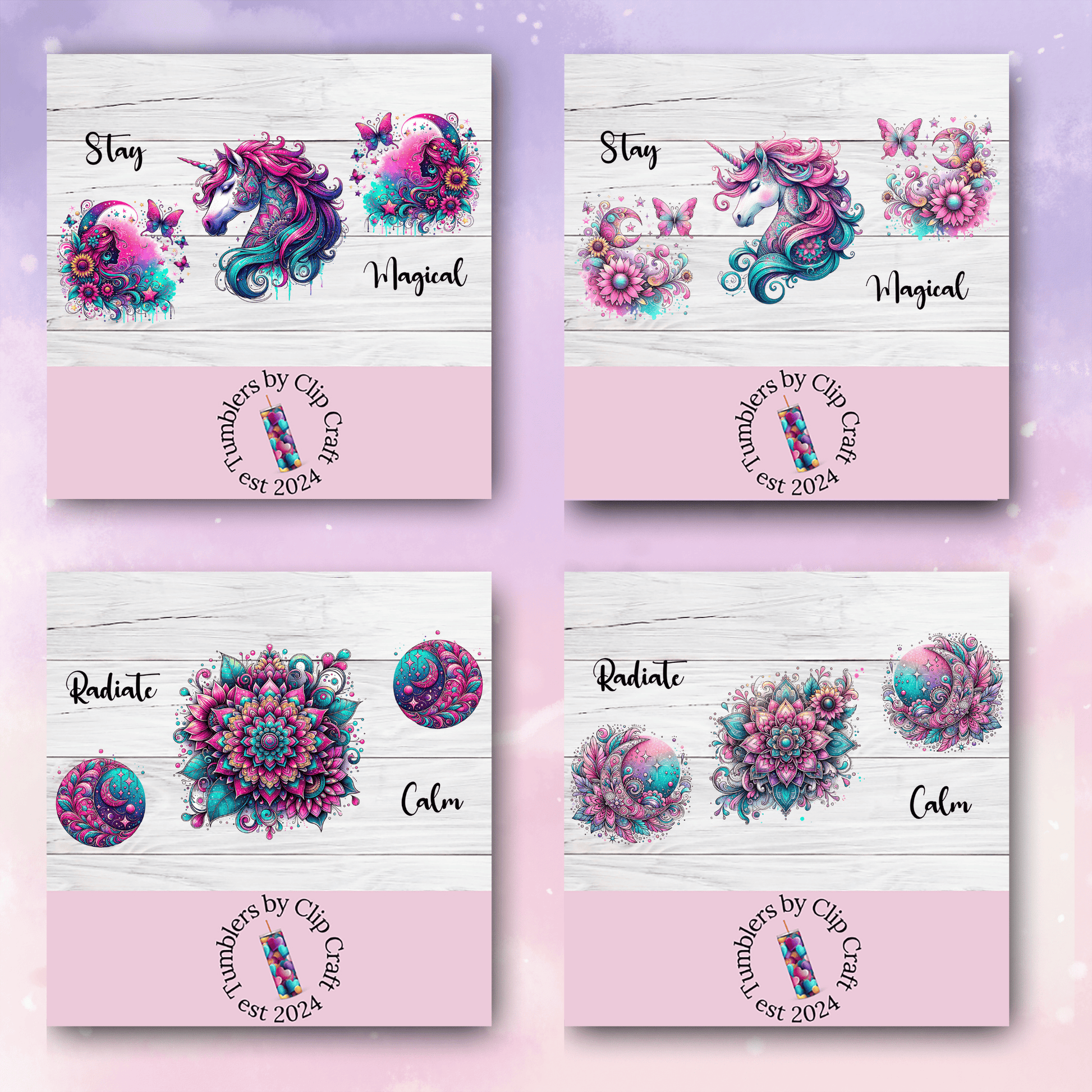 a set of four stickers with different designs