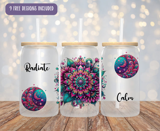 three personalized tumblers with a colorful flower on them