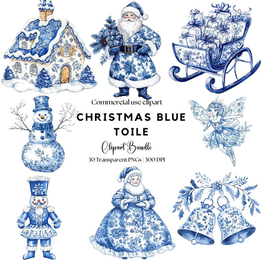 Christmas Blue Toile Clipart