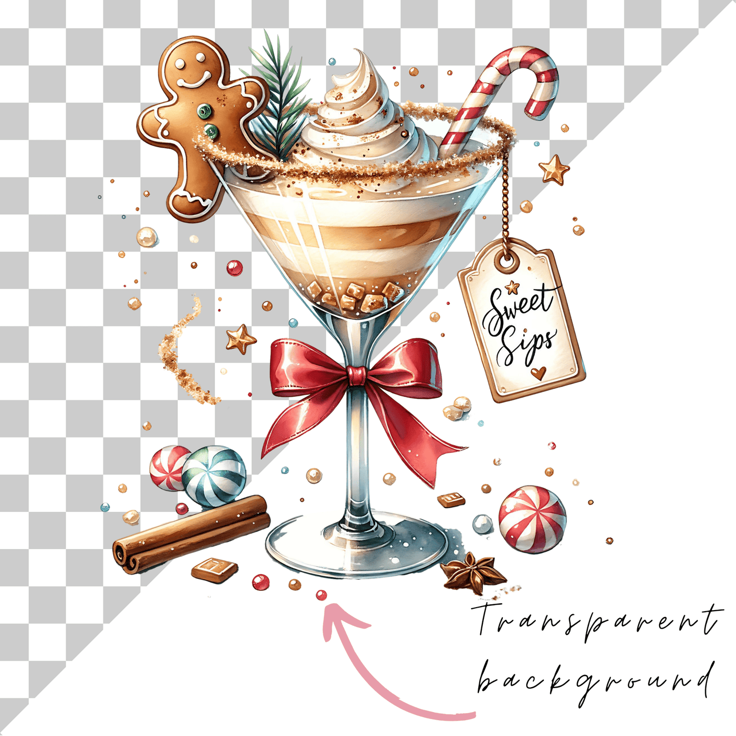 Christmas Cocktail Clipart PNG – Festive Holiday Drink Illustrations