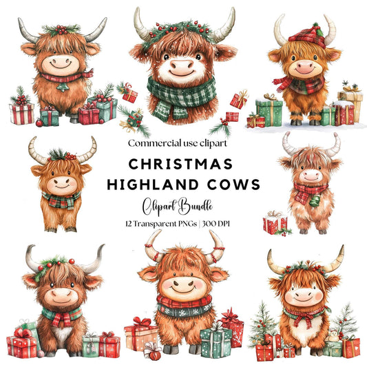 Christmas Highland Cow Clipart