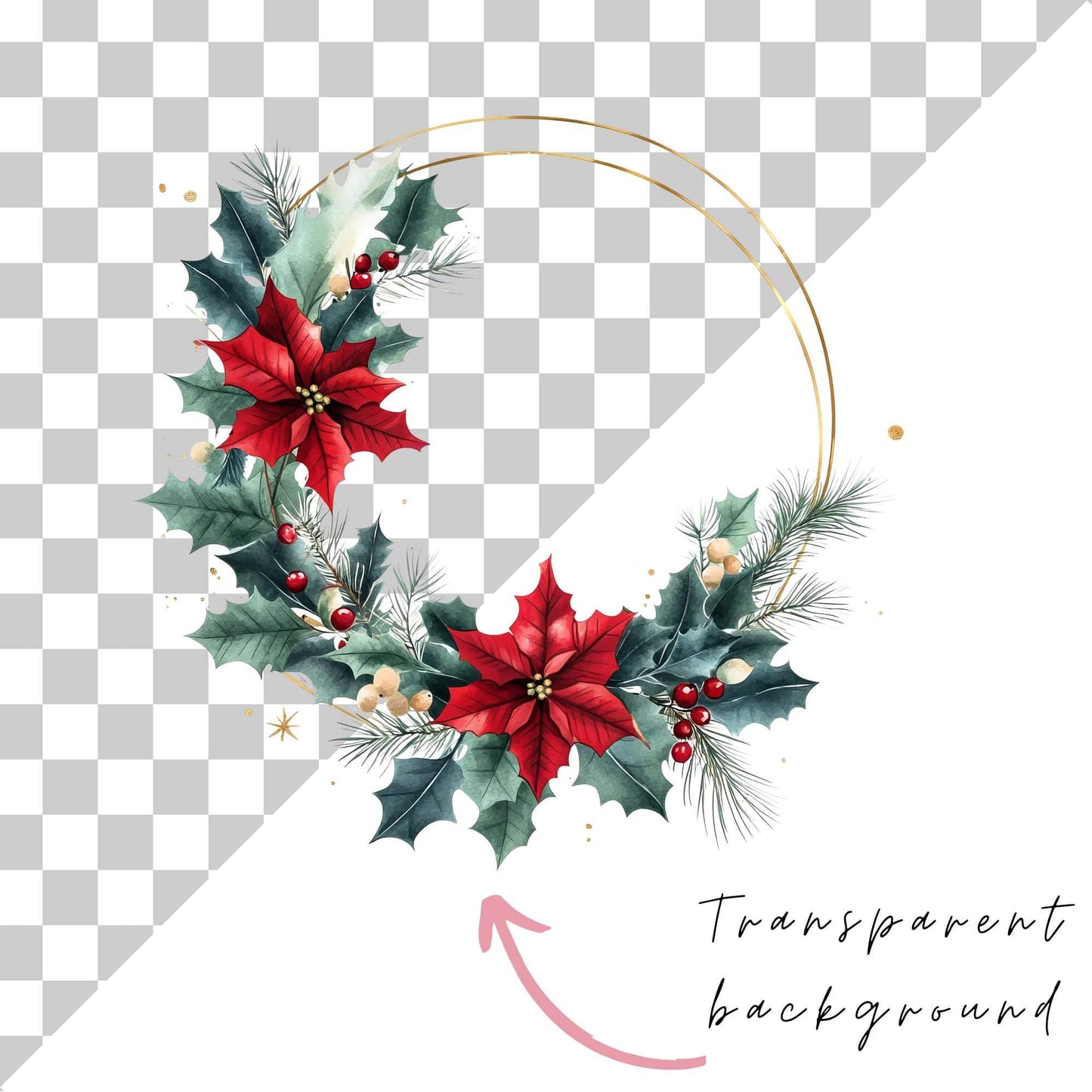 Christmas Poinsettia Wreath Clipart Single
