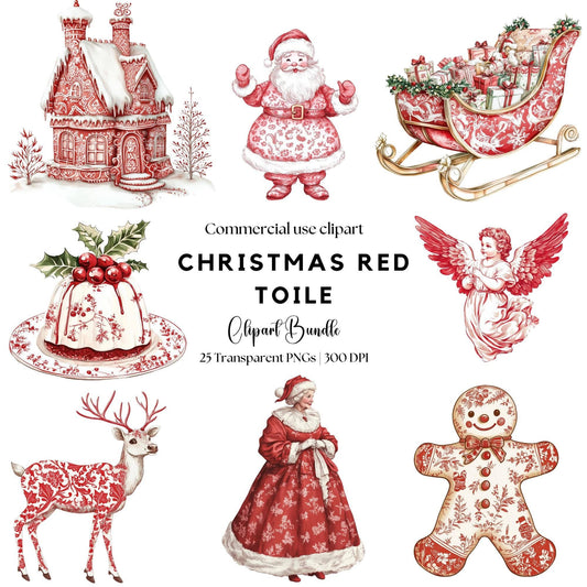 Christmas Red Toile Clipart