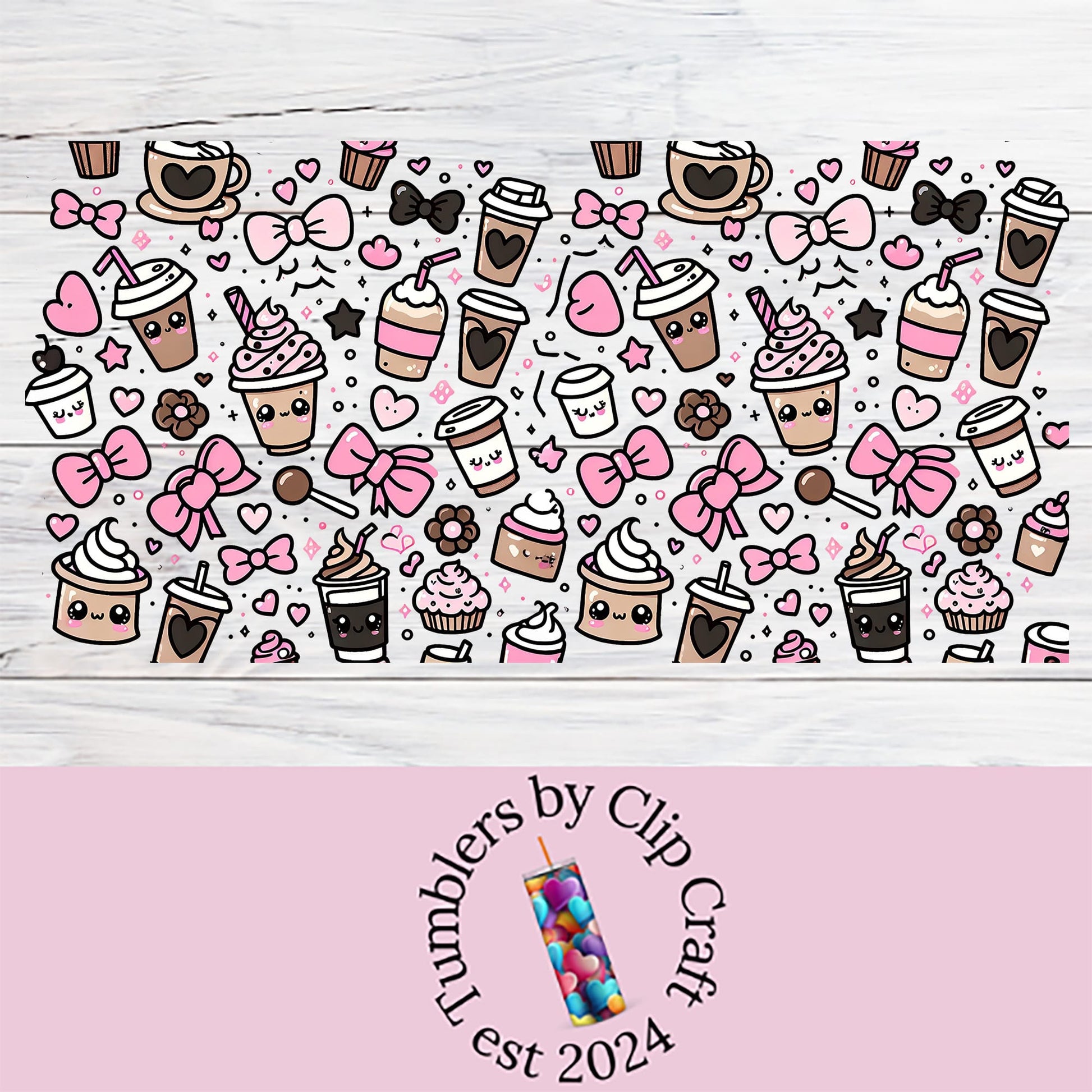 a pink and white background with a bunch of cupcakes