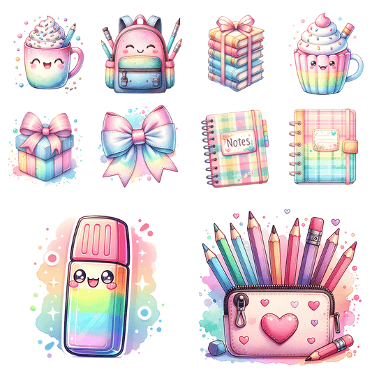 Composition Classroom Clipart PNG – Preppy Pastel Teacher Doodles & School Book Graphics