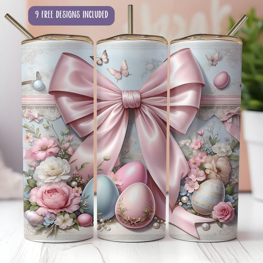 a set of three decorated canisters with a pink bow