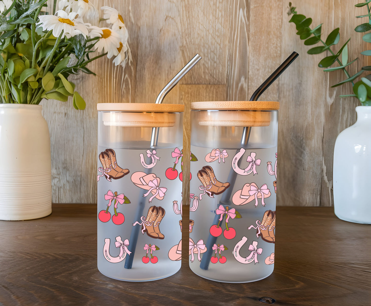 a couple of cups sitting on top of a wooden table