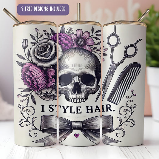 a pair of scissors and a skull on a white background