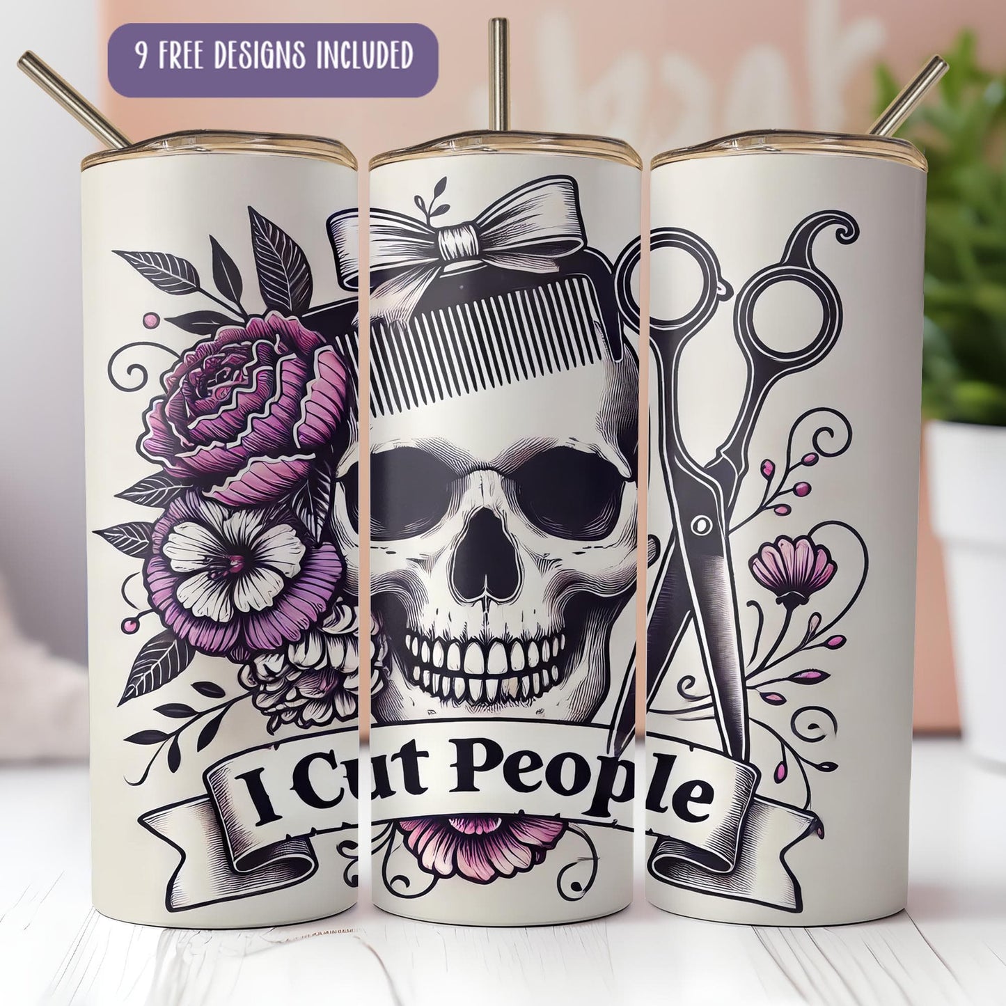 a couple of tumbles with a skull on them