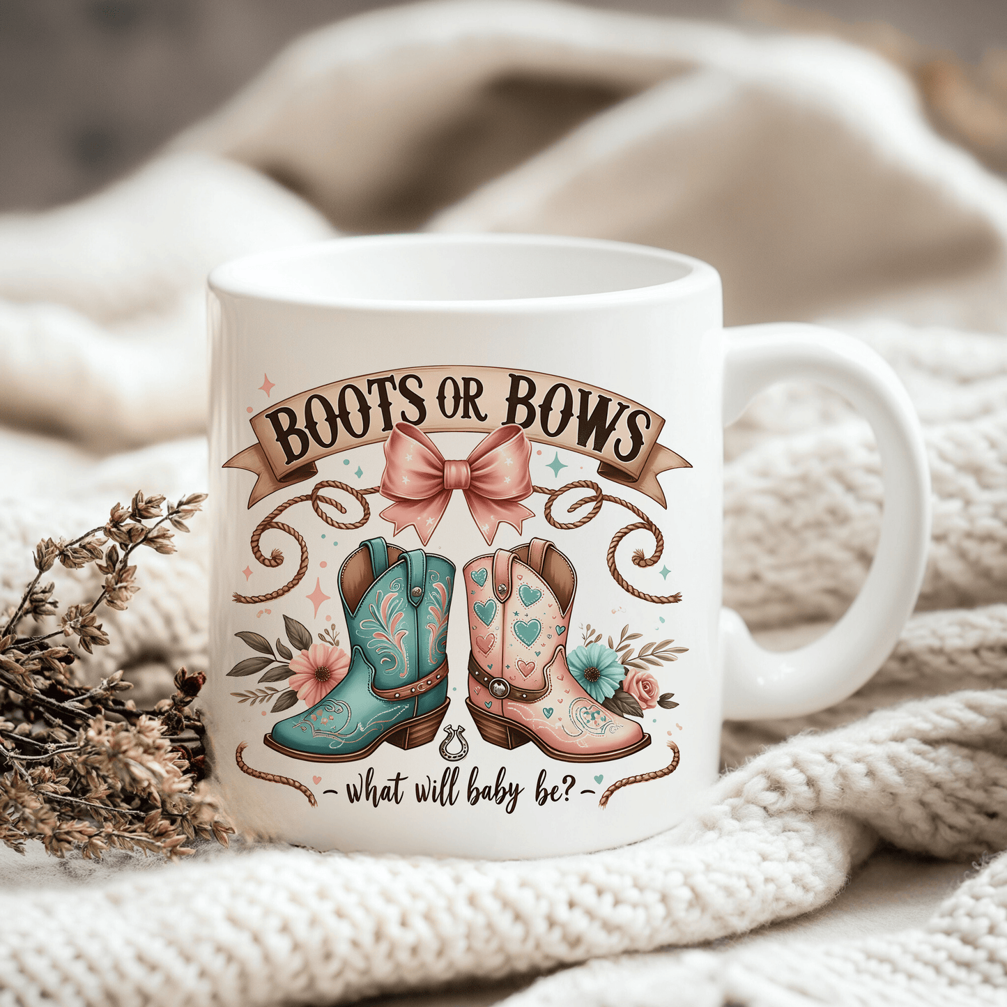 Cowboy Cowgirl Gender Reveal PNG – Boots or Bows Baby Shower Sublimation