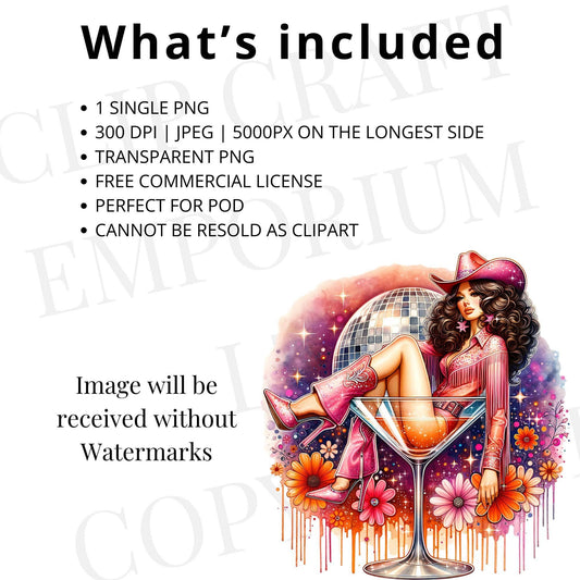 Cowgirl Martini Glass PNG