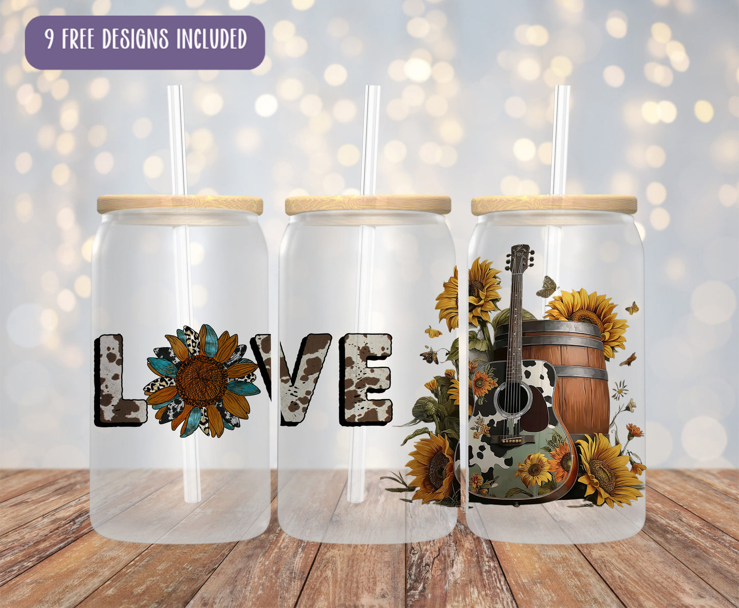 Cowgirl sunflower glass can wrap