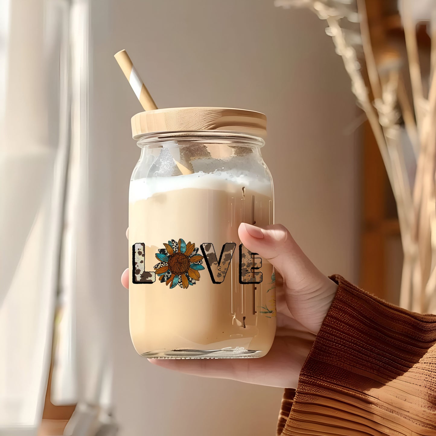 Cowgirl sunflower glass can wrap