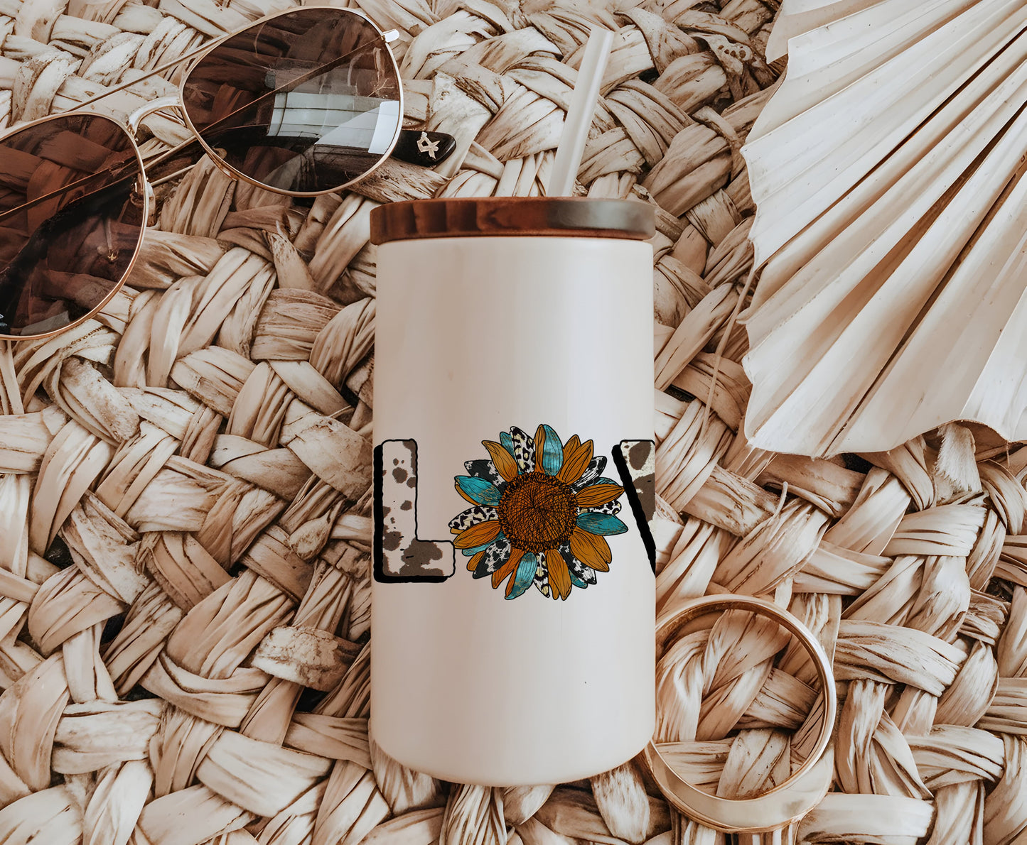 Cowgirl sunflower glass can wrap