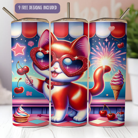 Cute 4th July Kitten Tumbler Wrap