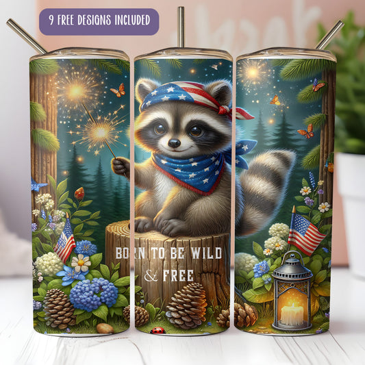 Cute 4th July Raccoon Tumbler Wrap