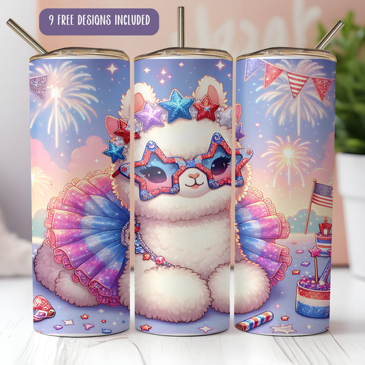 Cute Alpaca 4th July Tumbler Wrap