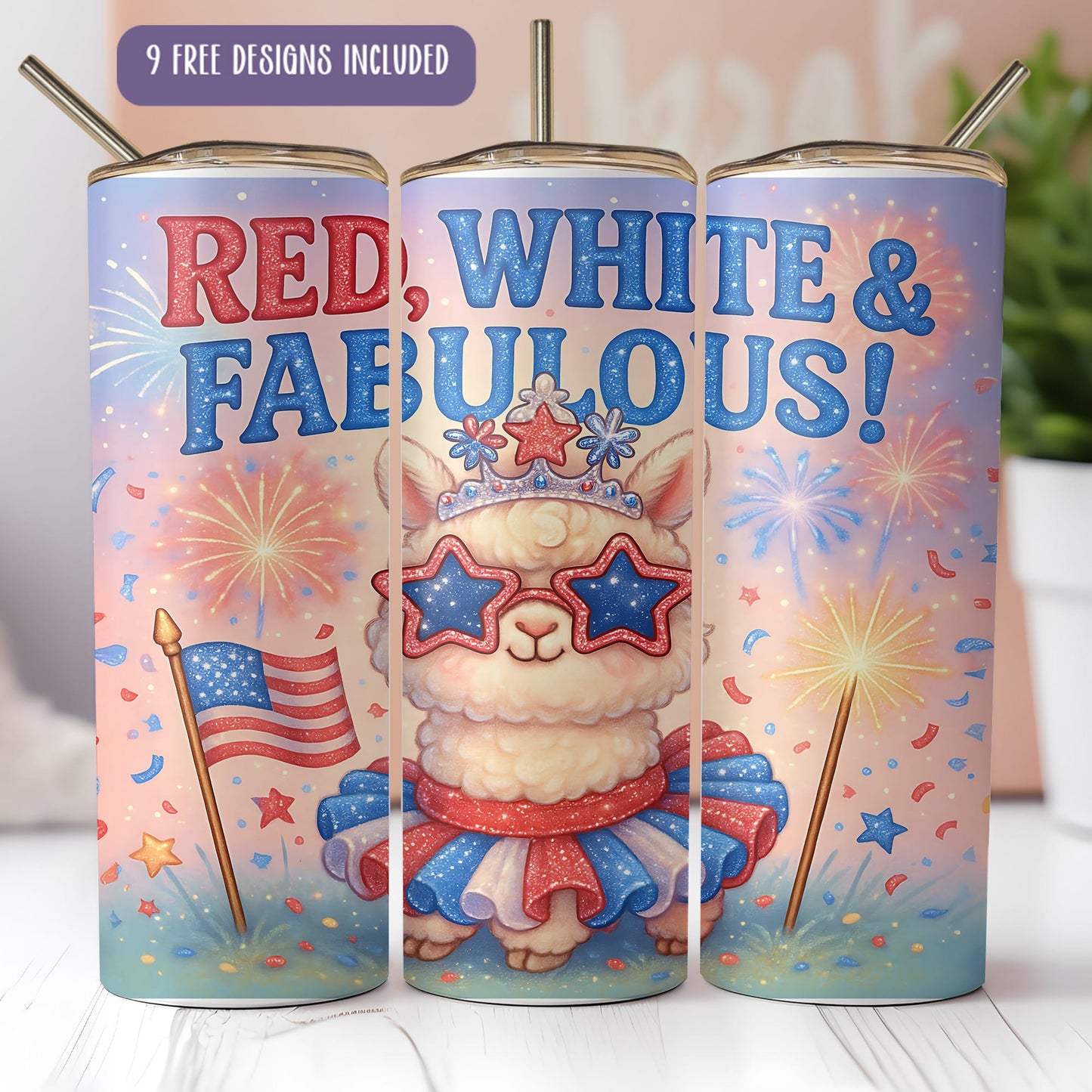 Cute Alpaca 4th July Tumbler Wraps