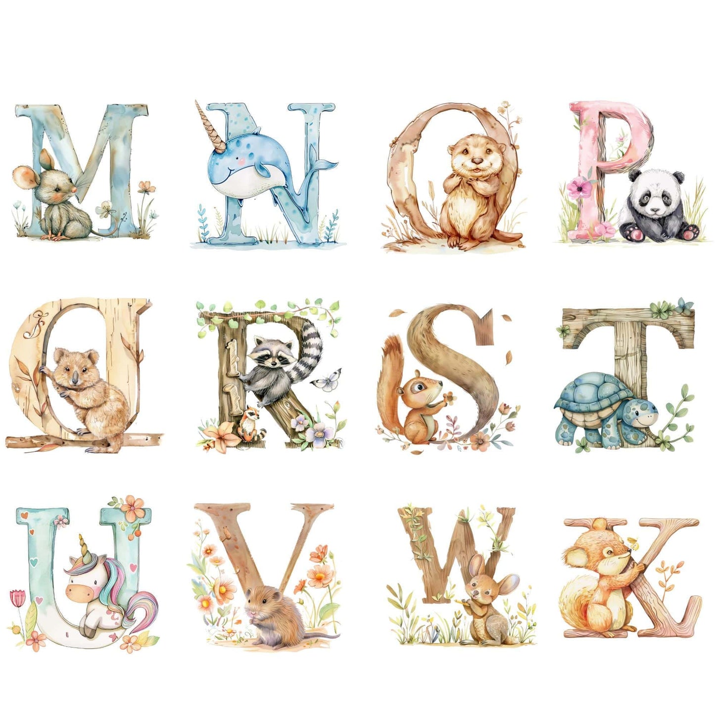 Cute Animal alphabet letter clipart