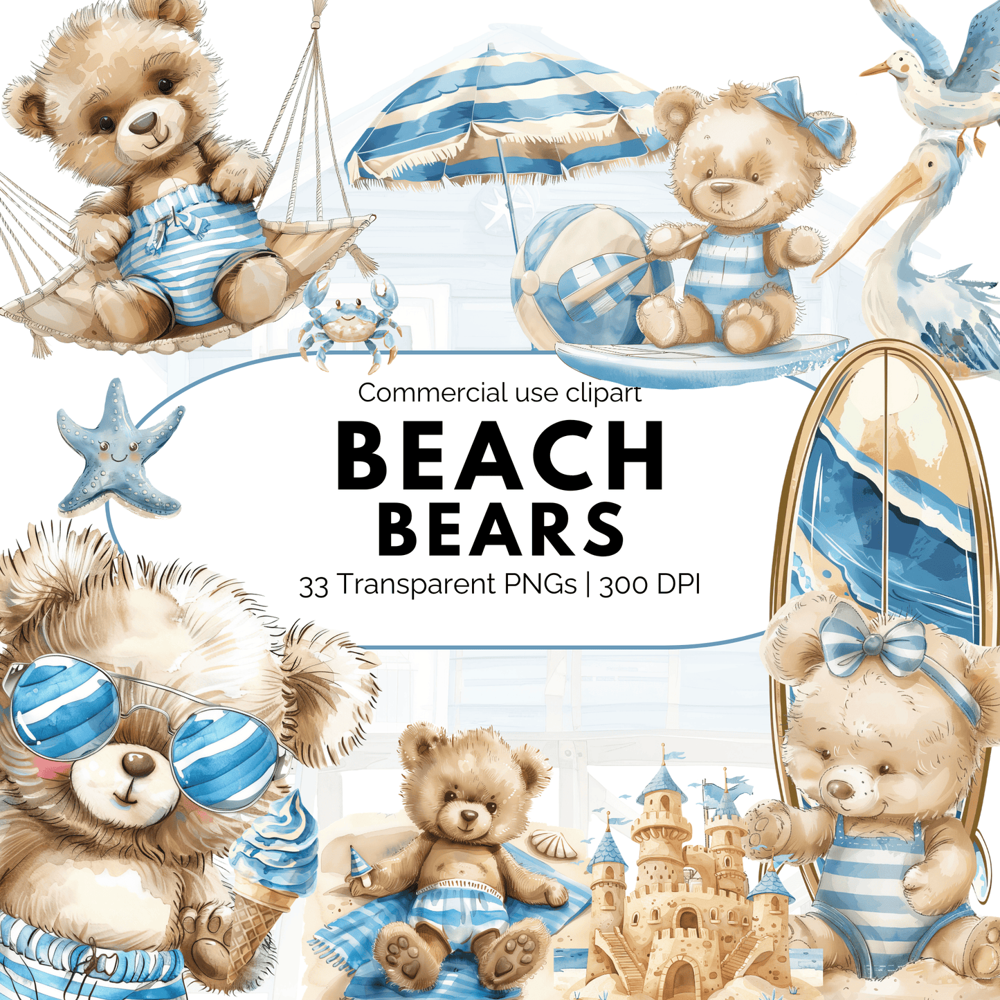Cute Beach Bears clipart