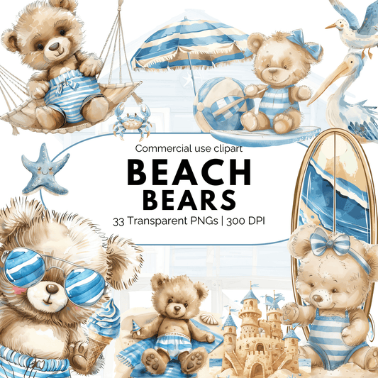 Cute Beach Bears clipart