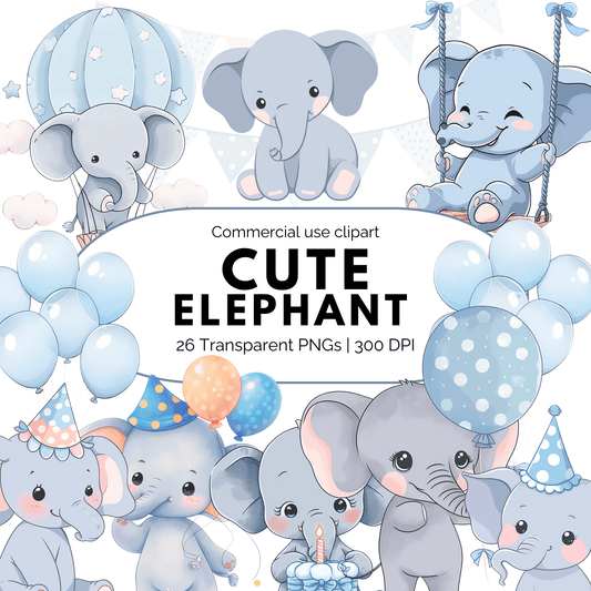 Cute Blue Elephant Clipart