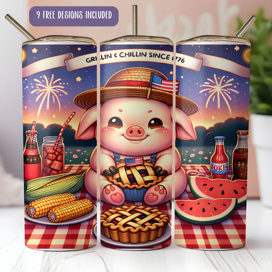 Cute July 4th Pig Tumbler Wrap
