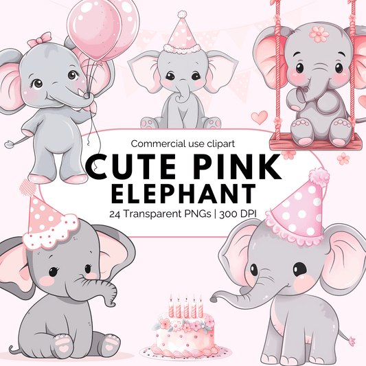 Cute Pink Elephant Clipart
