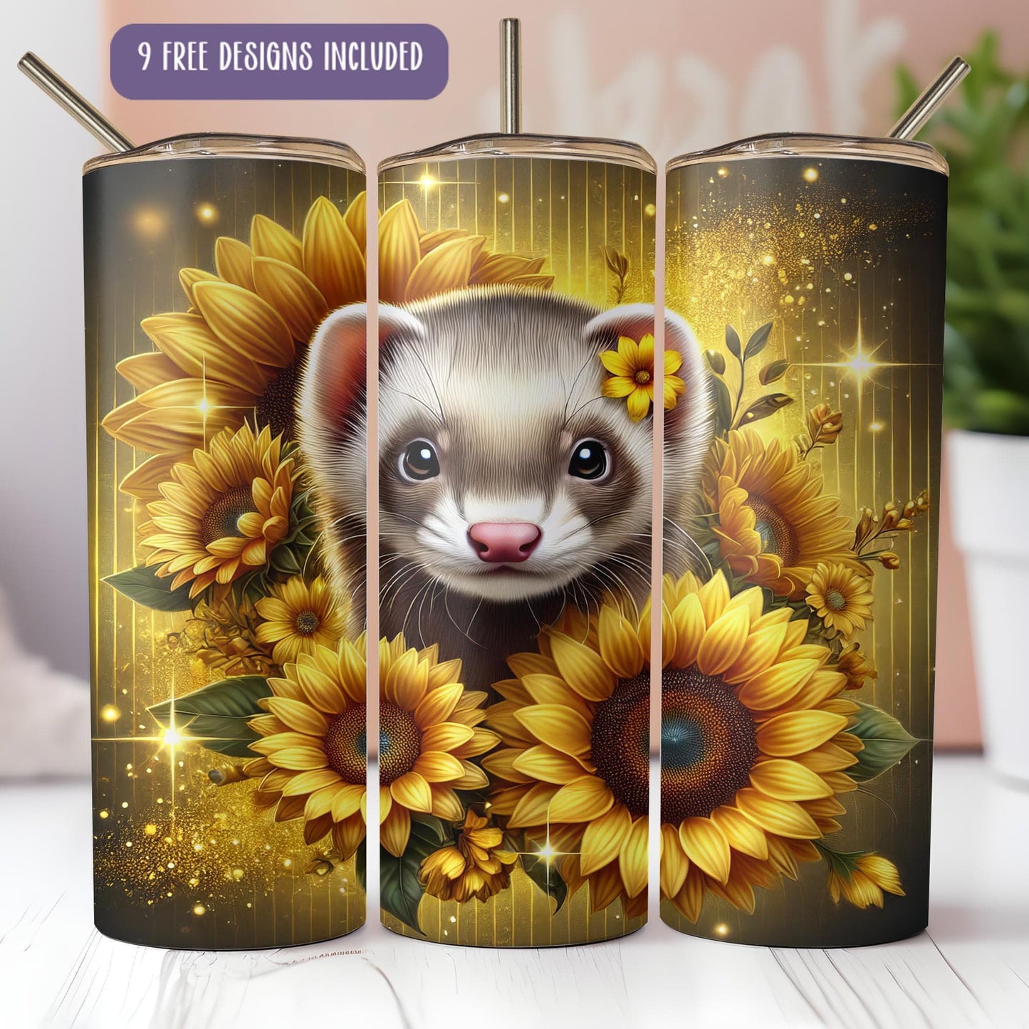 a picture of a small animal with sunflowers on it