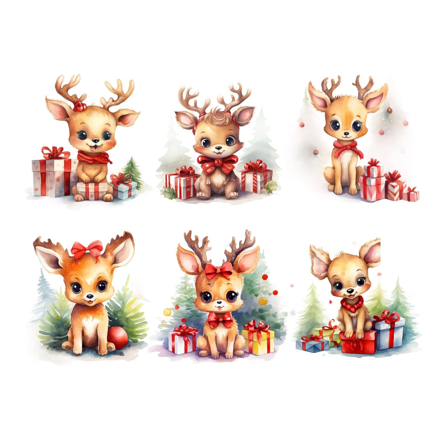 Cute Watercolor Christmas Reindeer Clipart