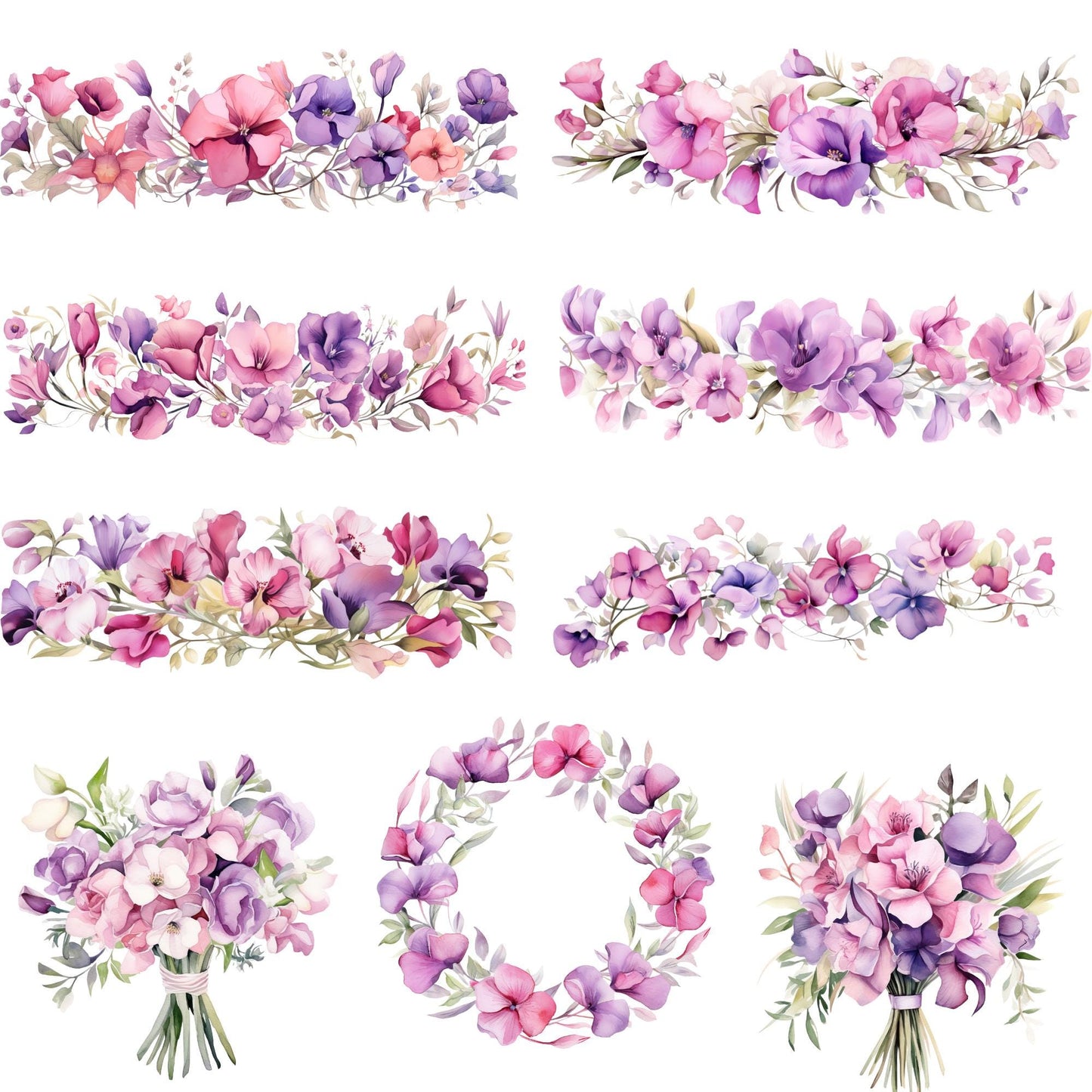 Watercolor Soft Pink and Purple Sweet Pea Watercolor Clipart