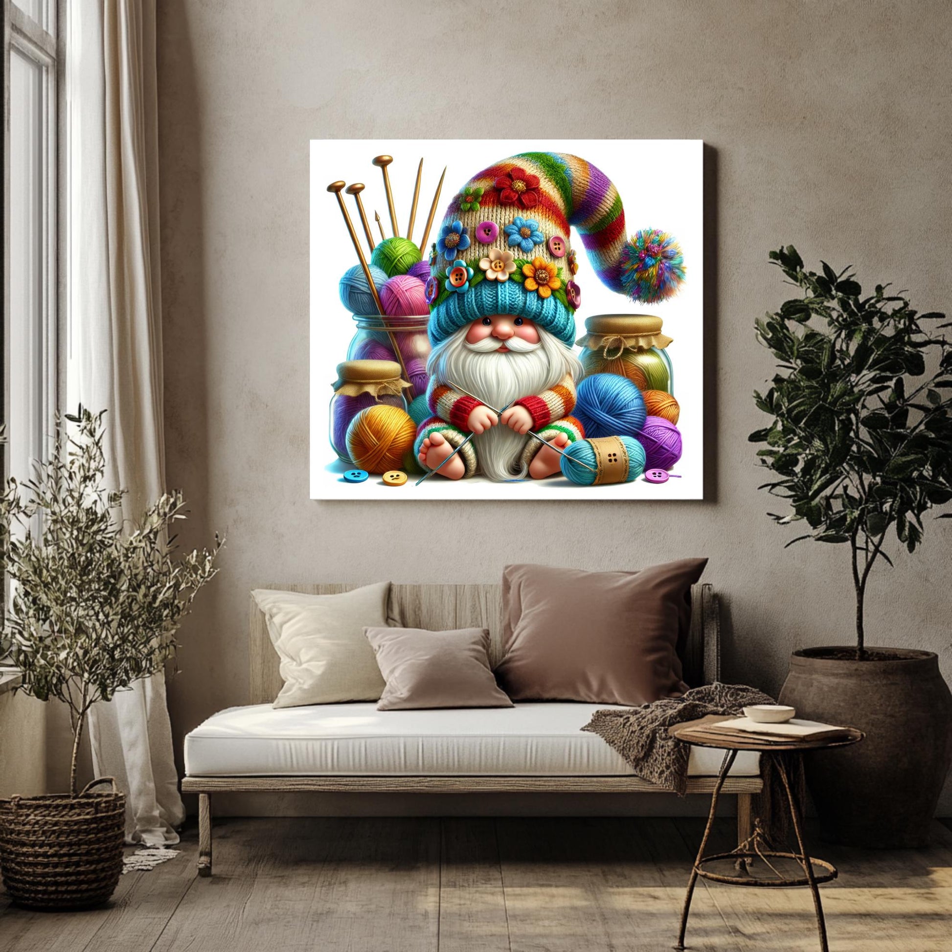 a living room with a couch and a painting on the wall