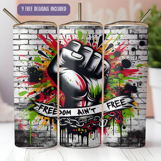 a set of three spray paint cans with a fist painted on them