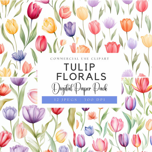 Watercolor Tulip Floral Digital Papers