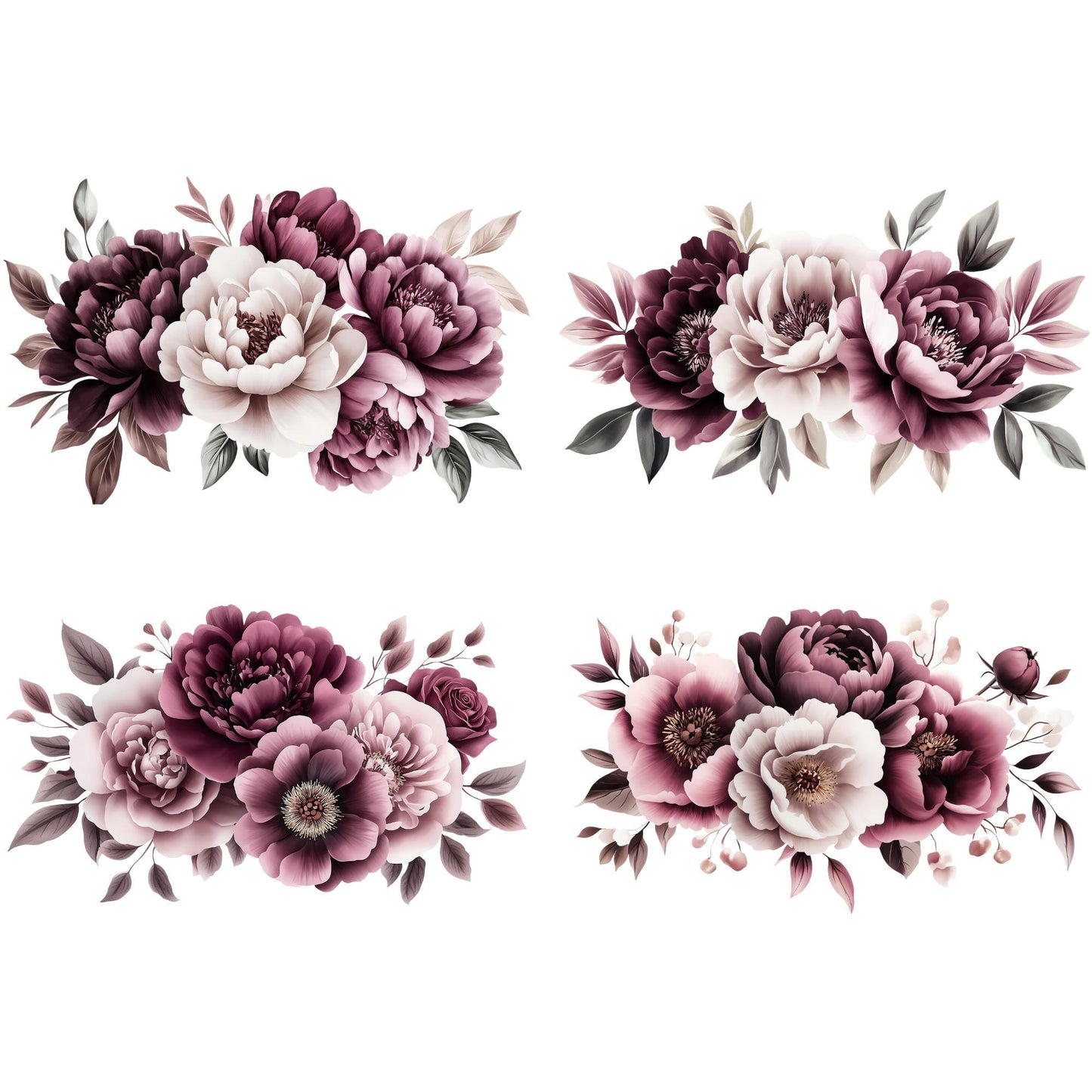 Clipart floral en acuarela de color rosa intenso