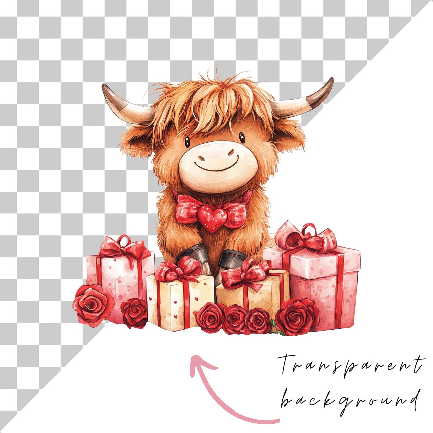 Valentines Highland Cow Clipart