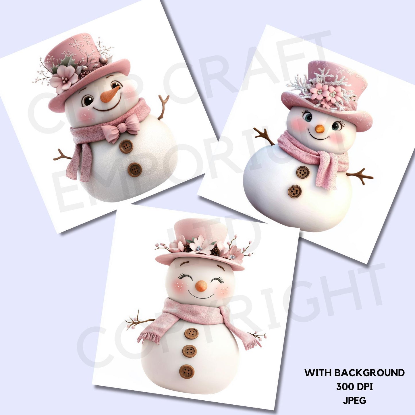 15 Pink Snowmen Clipart