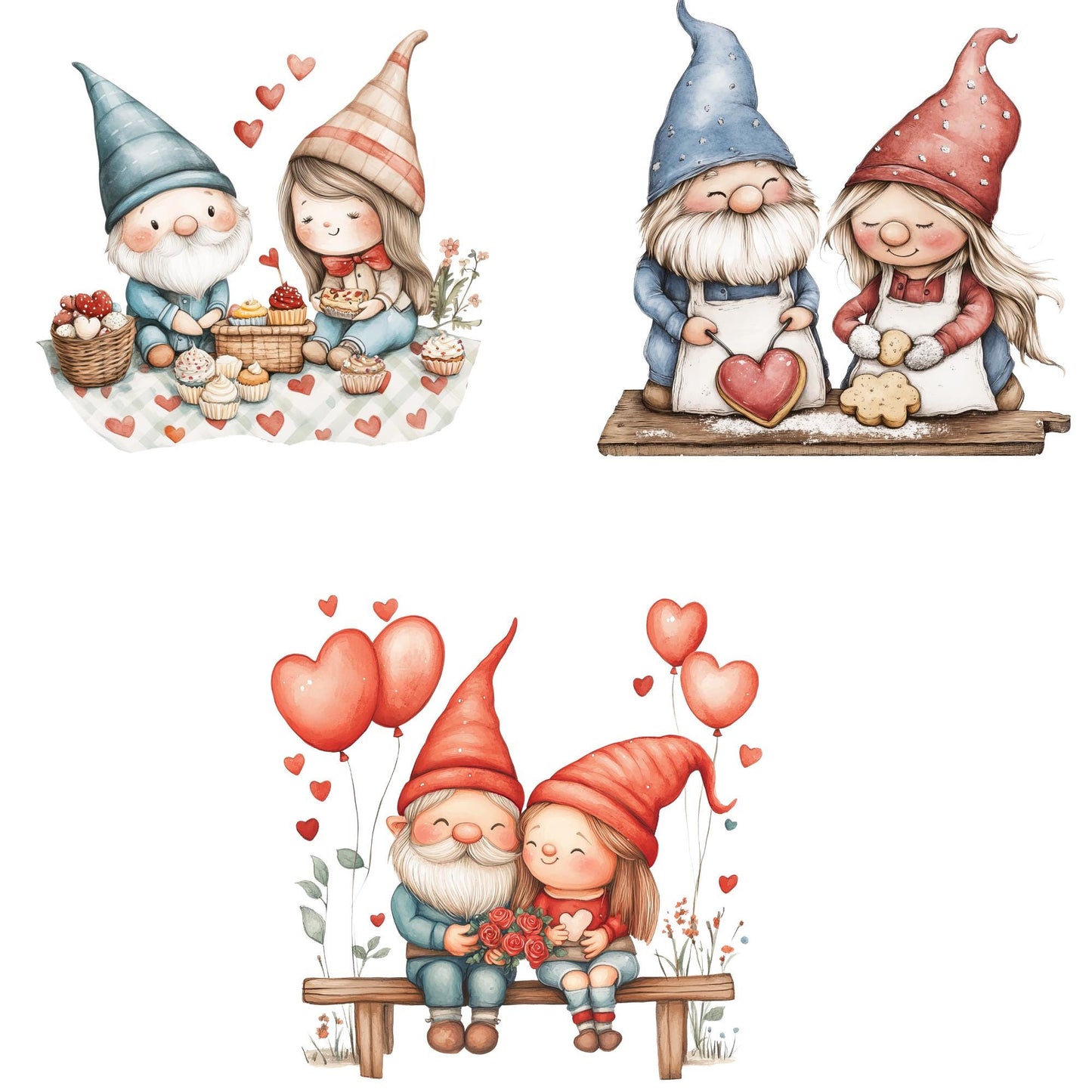 Clipart de pareja de gnomos de San Valentín