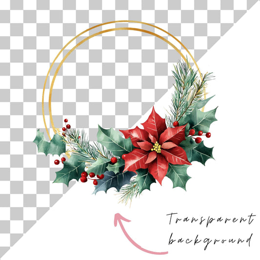 Christmas Poinsettia Wreath Clipart Single